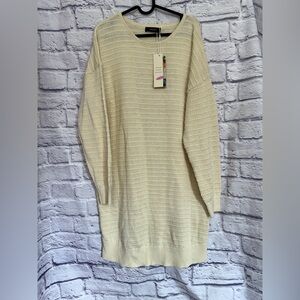 Dokotoo Chic Cream Knit Sweater dress